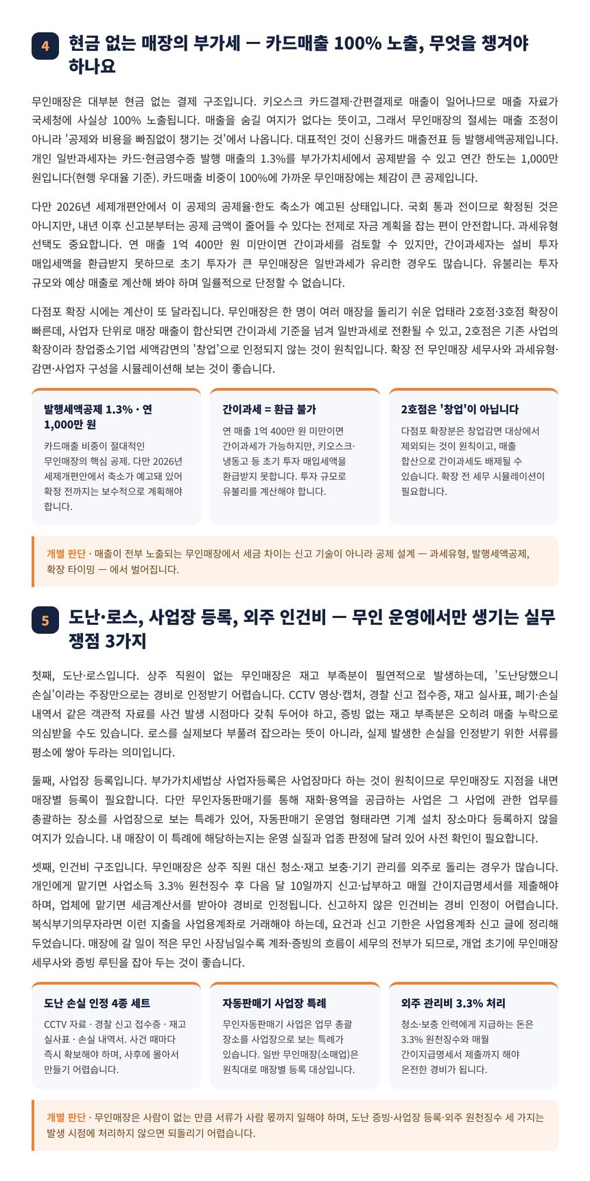 무인매장 세무사 — 현금 없는 매장의 부가세 — 카드매출 100% 노출, 무엇을 챙겨야 하나요