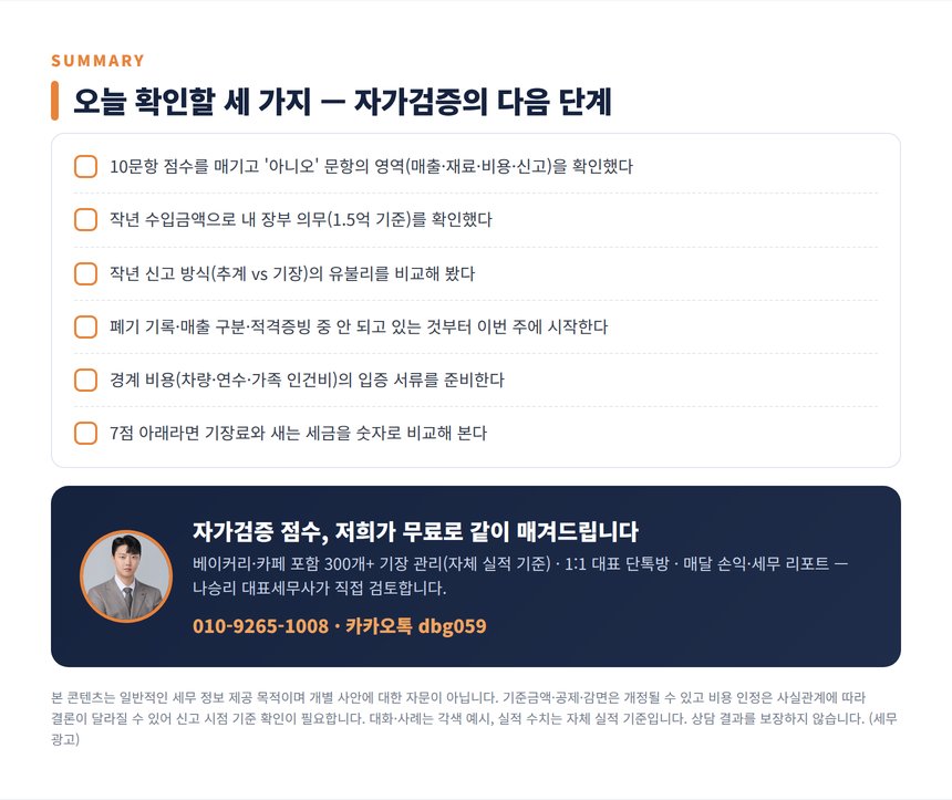 베이커리카페 세무사 자가진단 요약 체크