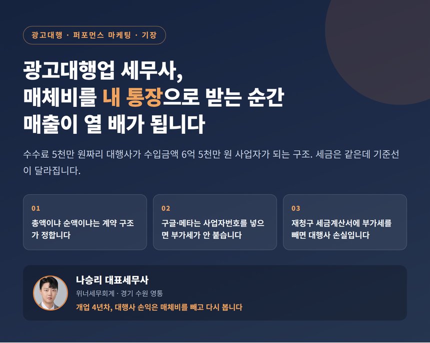 광고대행업 세무사, 매체비를 내 통장으로 받는 순간 매출이 열 배가 됩니다