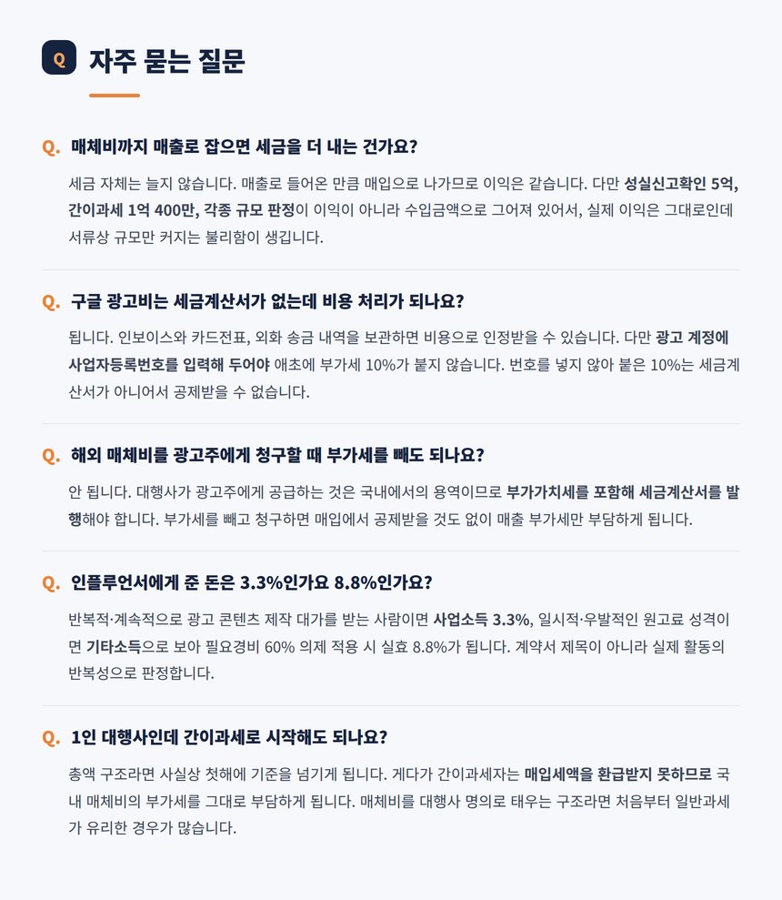 광고대행업 세무 관련 자주 묻는 질문 다섯 가지
