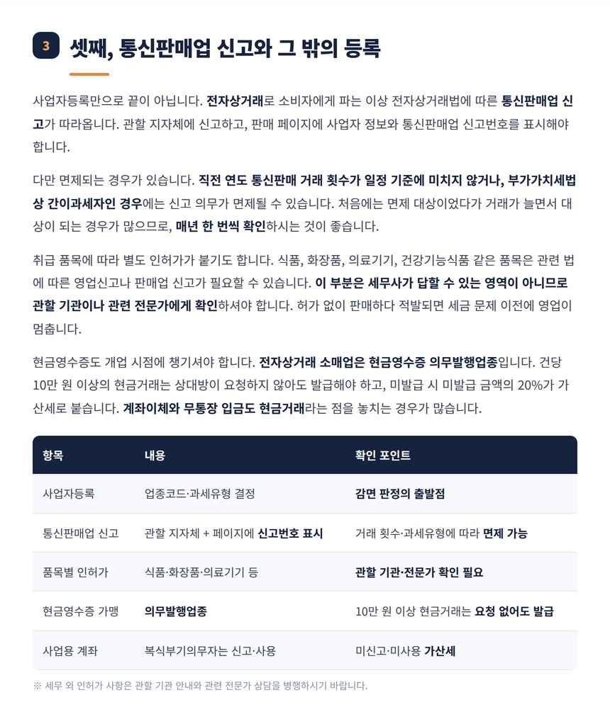 통신판매업 신고와 품목별 인허가 확인 항목 정리표