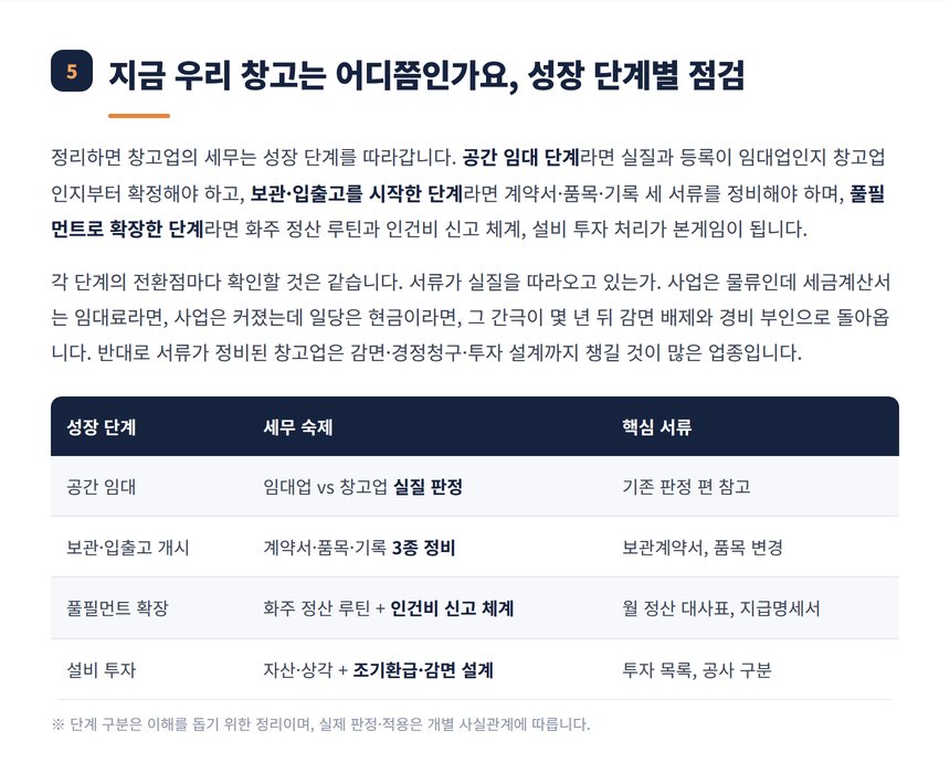 창고업 성장 단계별 세무 숙제 정리표