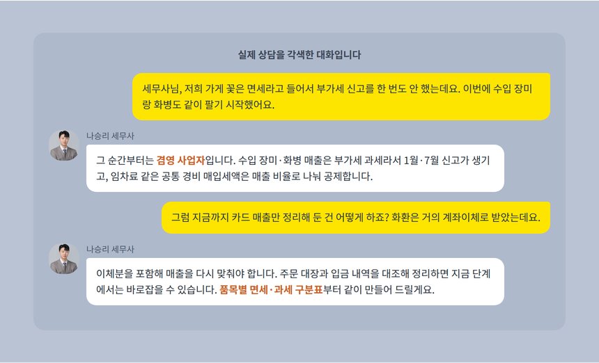 꽃집 부가세 상담 카카오톡 각색 사례