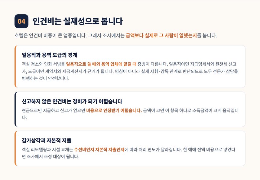 호텔 인건비 실재성과 자본적 지출 구분