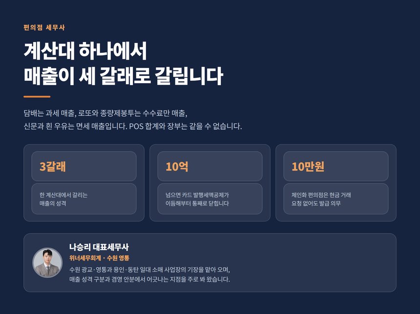 편의점 세무사, 계산대 하나에서 매출이 세 갈래로 갈립니다
