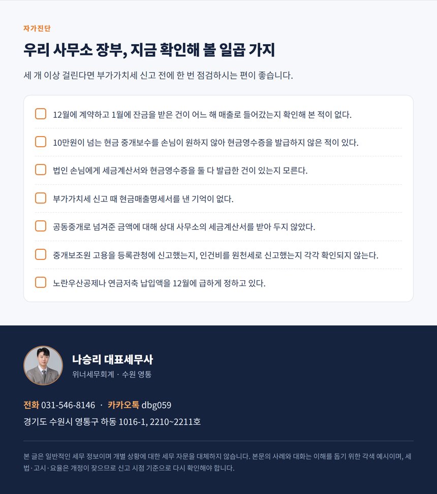 중개사무소 자가진단 7문항과 세무 상담 안내