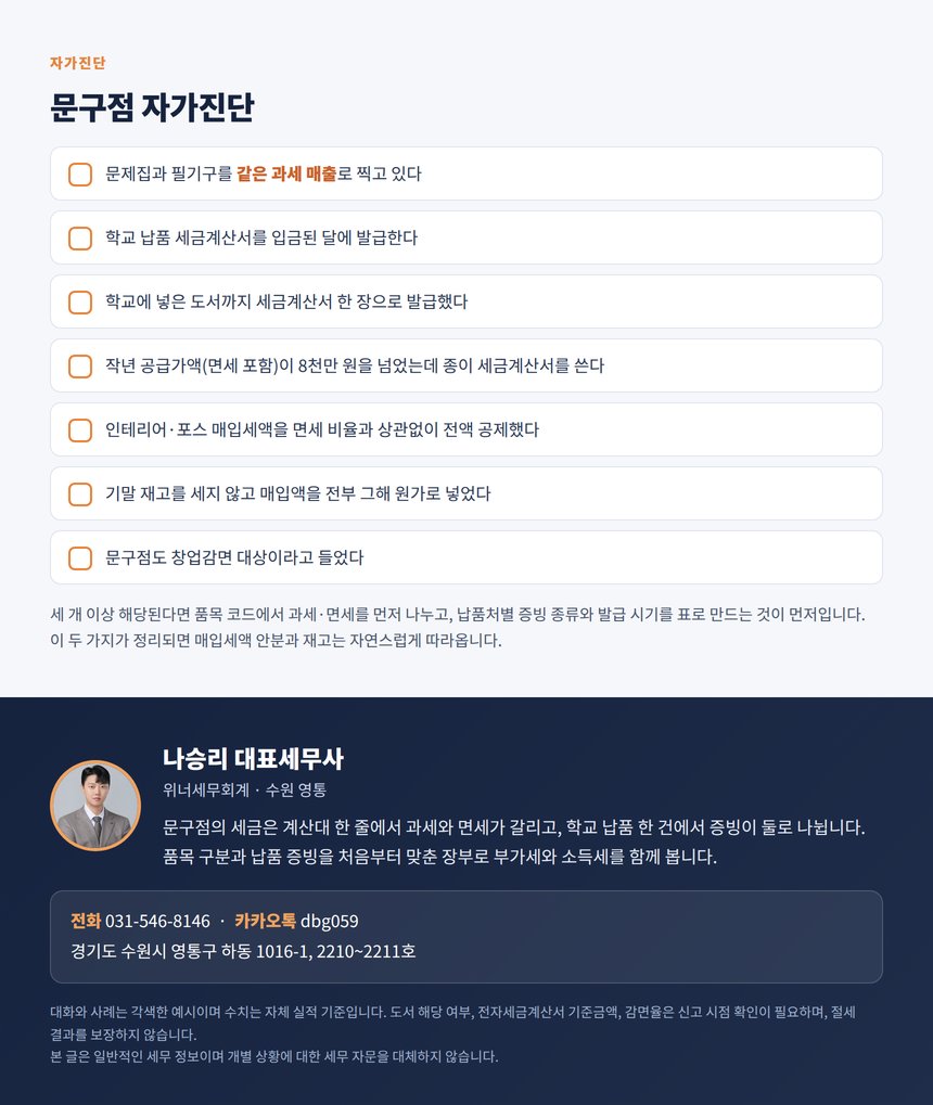문구점 자가진단 7문항과 상담 안내