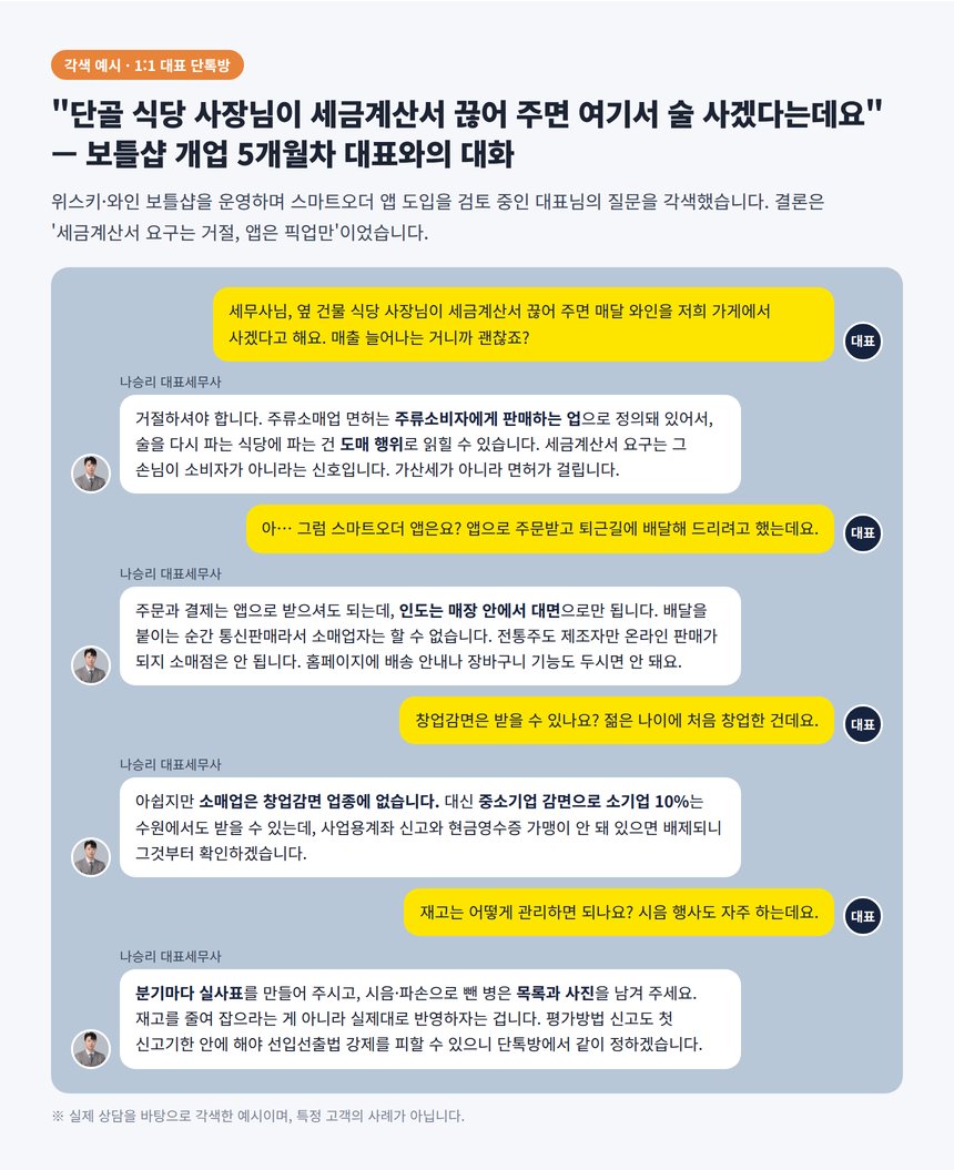 주류소매업 단톡방 각색 예시