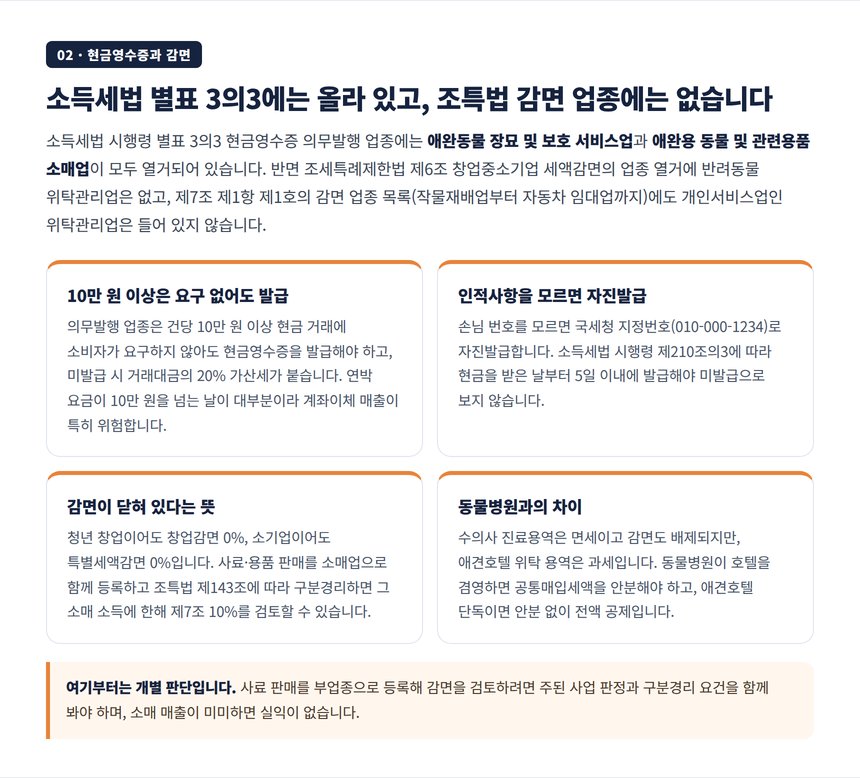 애완동물 보호 서비스업 현금영수증 의무발행과 조특법 감면 미열거