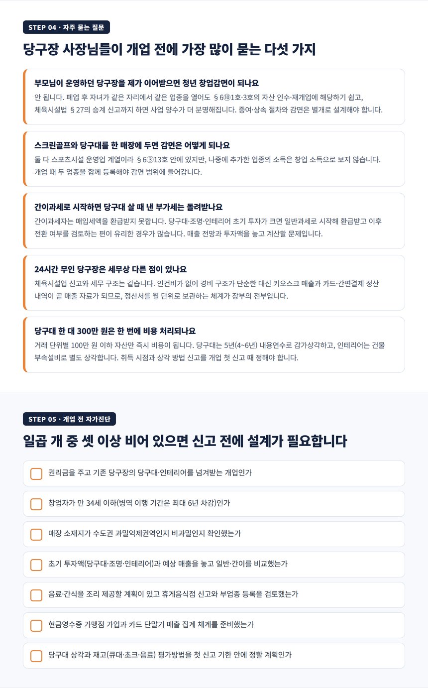 당구장 자주 묻는 질문과 개업 전 자가진단 7문항