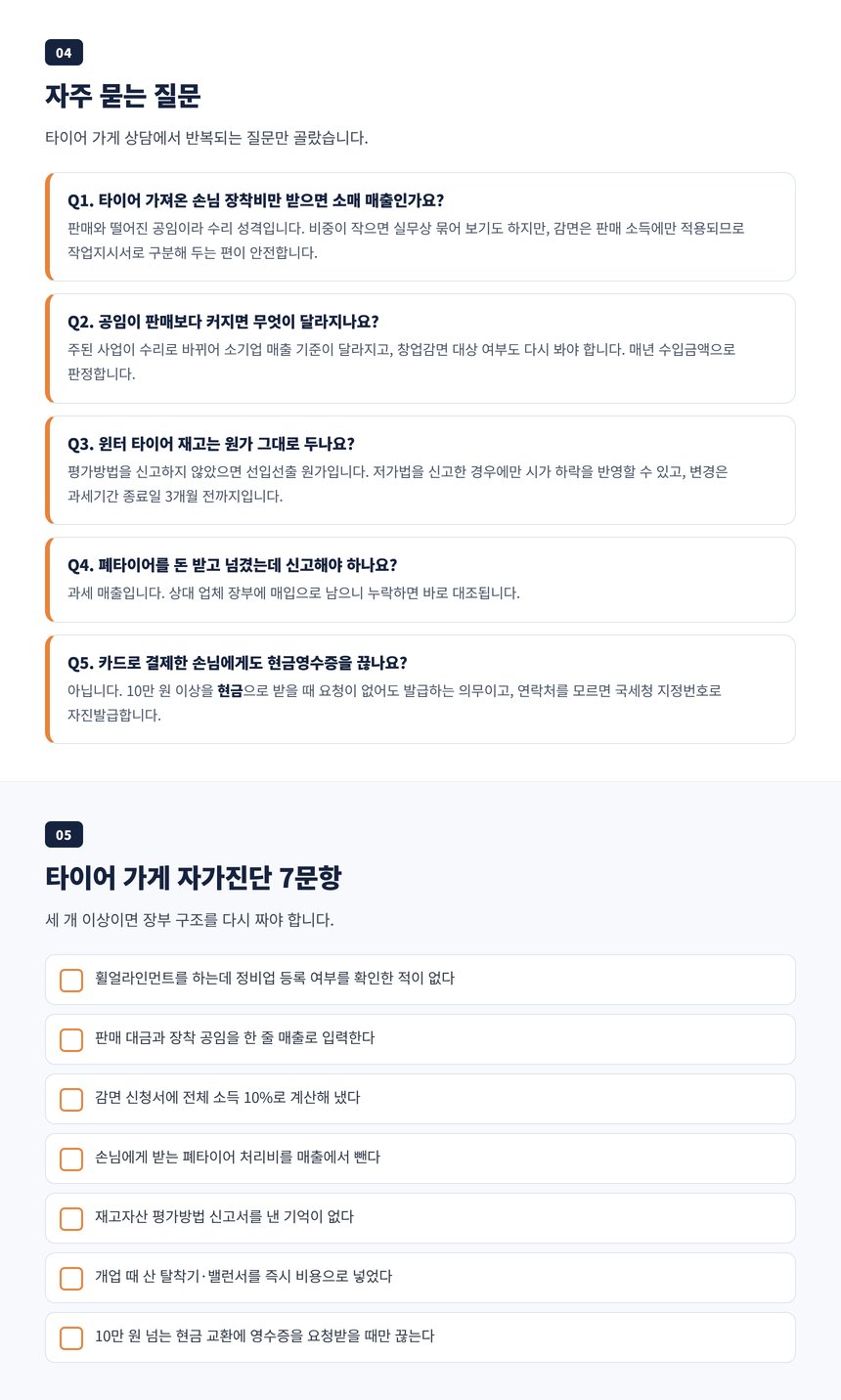 타이어 가게 세무사 자주 묻는 질문 다섯 가지와 자가진단 7문항