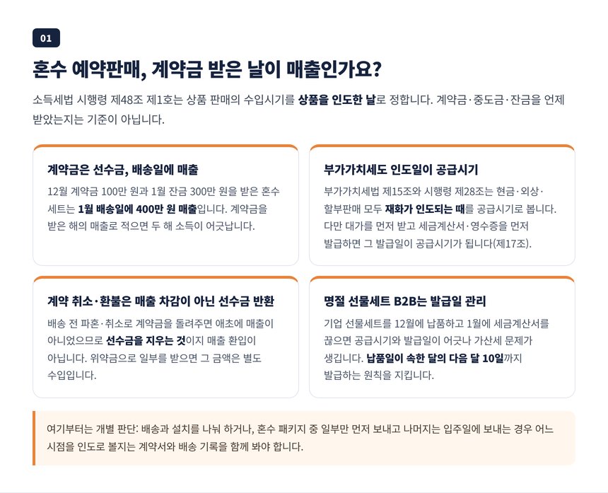 혼수 예약판매 계약금과 잔금의 매출 인식 시점은 상품을 인도한 날
